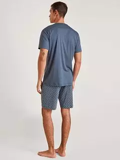 Комфортная пижама (футболка с планкой на пуговицах и шорты с узором) цвета индиго CALIDA 42386c457